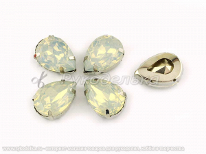Стразы акриловые в цапках. Капля 18х13мм.  Белые полупрозрачные