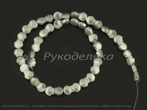 Бусины. Гематит серебристый. Ракушка 9х9мм. Нить.