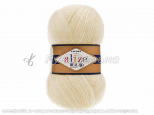Пряжа Alize Angora Real 40. 100гр. Кремовый (01)