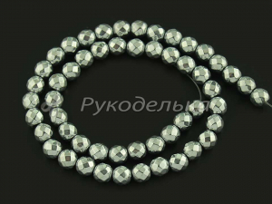Бусины. Гематит граненый серебристый. 8мм. Нить.