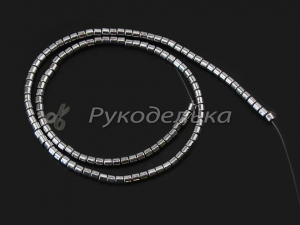 Бусины. Гематит. Брусок 2х8мм. Серебристый. Нить.