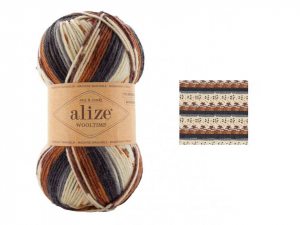Пряжа Alize Wooltime. 100гр. Серый-коричневый (11024)